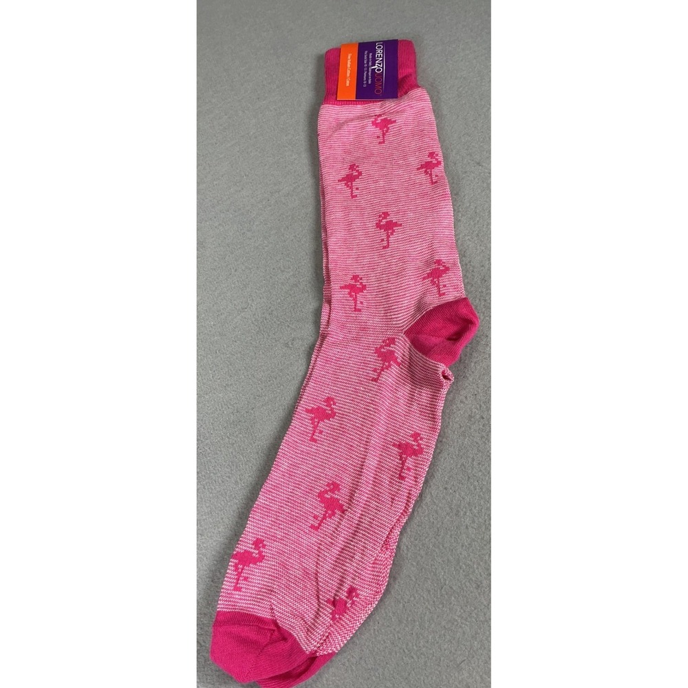 Lorenzo Uomo Pink Flamingo Dress Socks Fine Italian Cotton Size 10-13 NWT